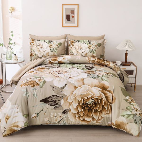 Cozy Floral Comforter Set King Size Quilted Warm Bedding With Pillowcases King Comforter Sets