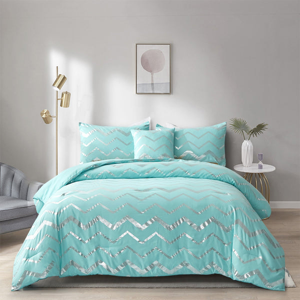 King Size Blue Gradient 3 Piece Comforter Set With Pillowcases King Comforter Sets