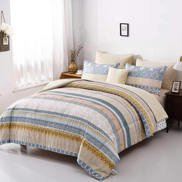 Luxe Loft Boho Quilted Comforter & Shams Trending 3Piece Set Comforter Sets Queen