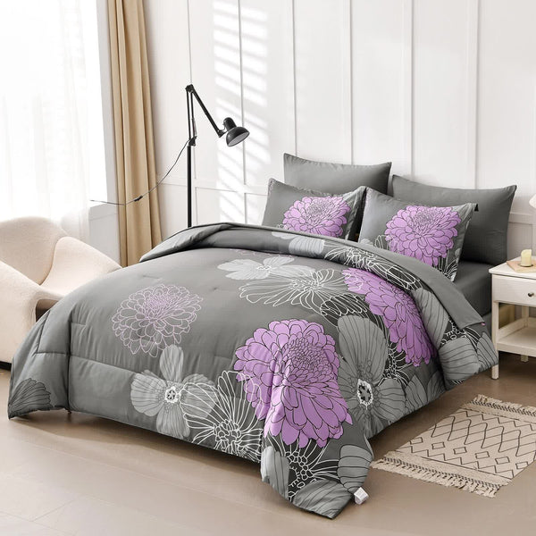 Cloud Nine Grey Purple Bedding 3Piece Comforter Set For Everyday Chill Comforter Sets Queen
