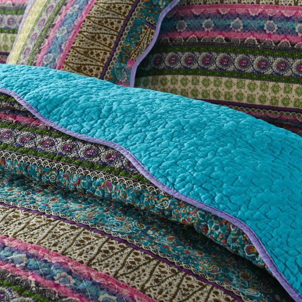 Grenn Teal Boho Style Printed Bedspread Quilt Set + Pillowcases Other Bedding