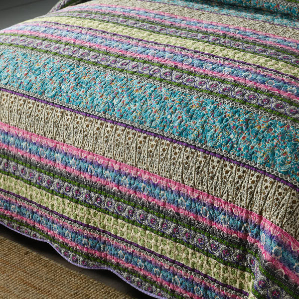 Grenn Teal Boho Style Printed Bedspread Quilt Set + Pillowcases Other Bedding