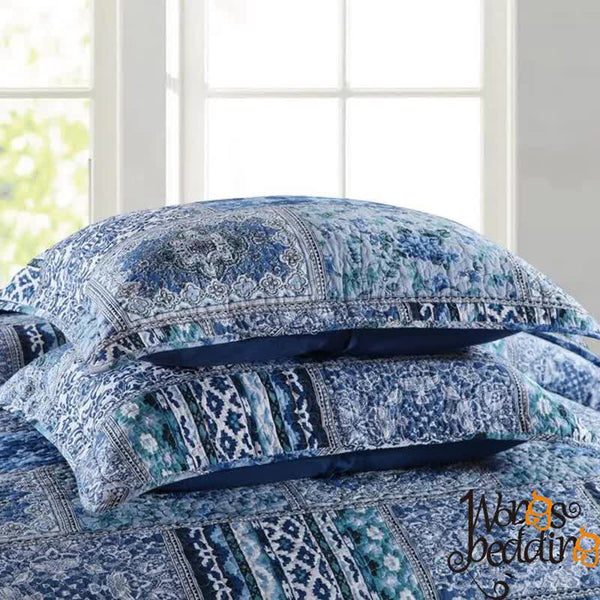 Boho Blue Quilted Coverlet & Pillow Set: Vibrant Cozy Elegance King King Doonas
