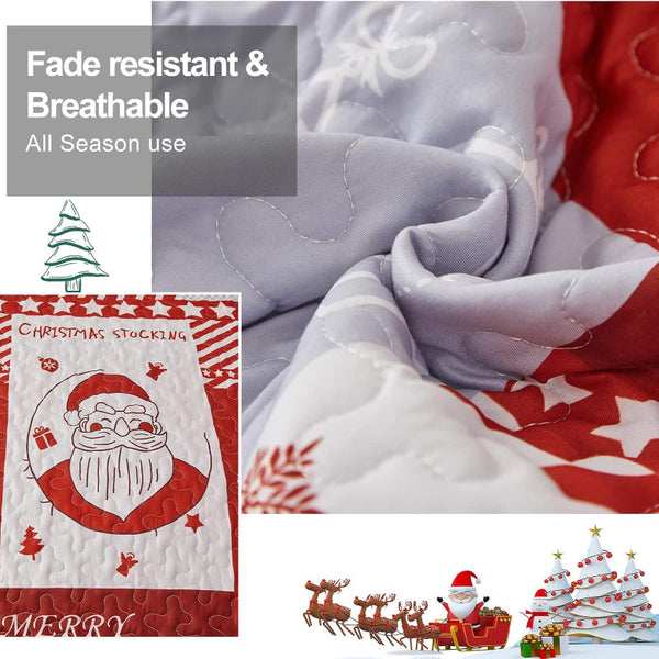 Styleforhome Winter Wonderland Snowman Santa Christmas Queen Bedspread Set Quilt Covers