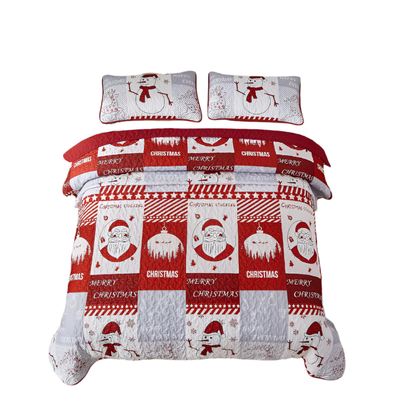 Styleforhome Winter Wonderland Snowman Santa Christmas Queen Bedspread Set Quilt Covers