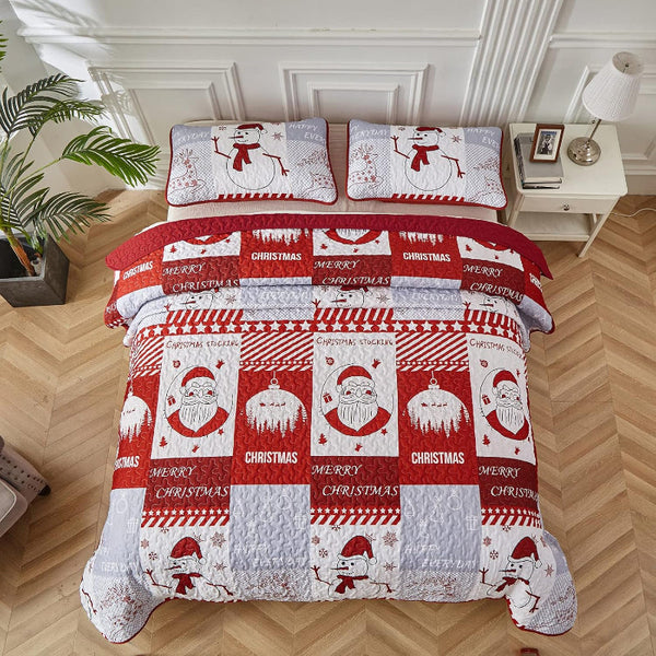 Styleforhome Winter Wonderland Snowman Santa Christmas Queen Bedspread Set Quilt Covers