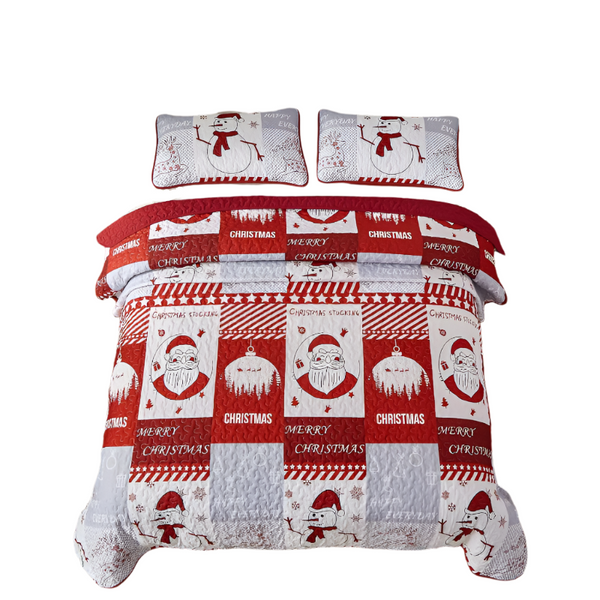 Styleforhome Winter Wonderland Snowman Santa Christmas Queen Bedspread Set Quilt Covers