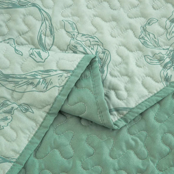 Meadow Butterfly Green Quilted Bedspread Set With Floral Details And Pillowcases Queen Size Other Bedding