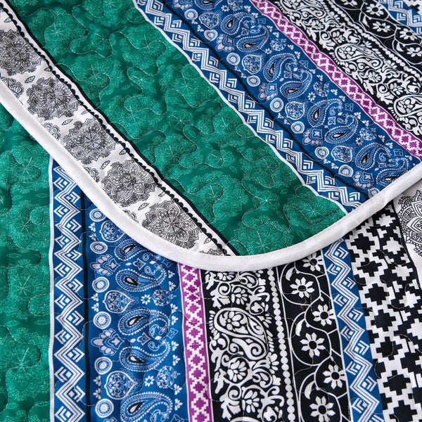 Romantic Blush Green Grey 3 Pc Bedspread & Pillow Cover Set Quilt Covers