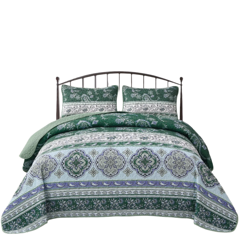 Breezy Green Cozy 3 Pc Bedspread & Pillow Cover Set Quilt Covers