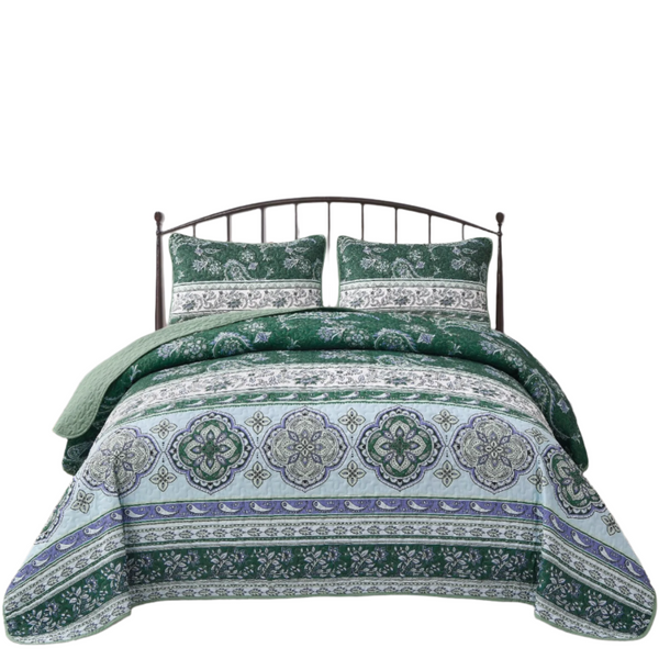 Breezy Green Cozy 3 Pc Bedspread & Pillow Cover Set Quilt Covers