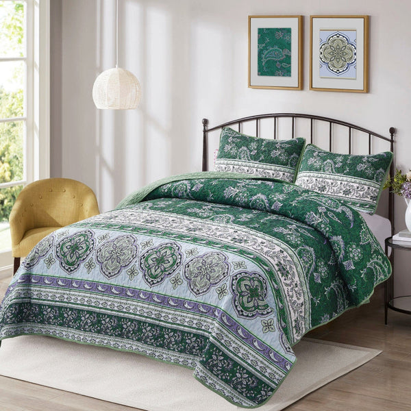 Breezy Green Cozy 3 Pc Bedspread & Pillow Cover Set Quilt Covers