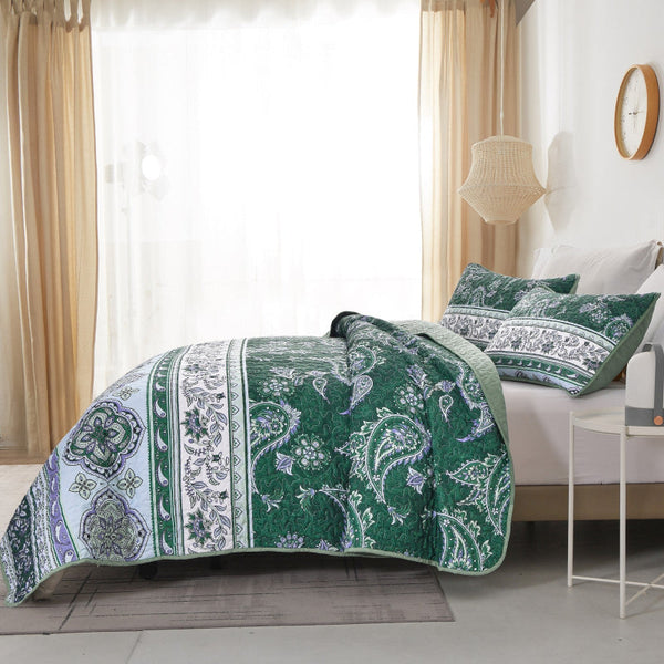 Breezy Green Cozy 3 Pc Bedspread & Pillow Cover Set Quilt Covers