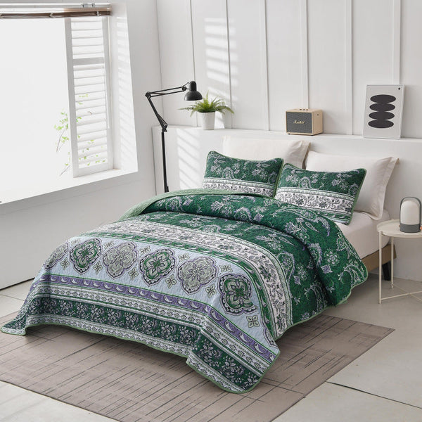 Breezy Green Cozy 3 Pc Bedspread & Pillow Cover Set Quilt Covers