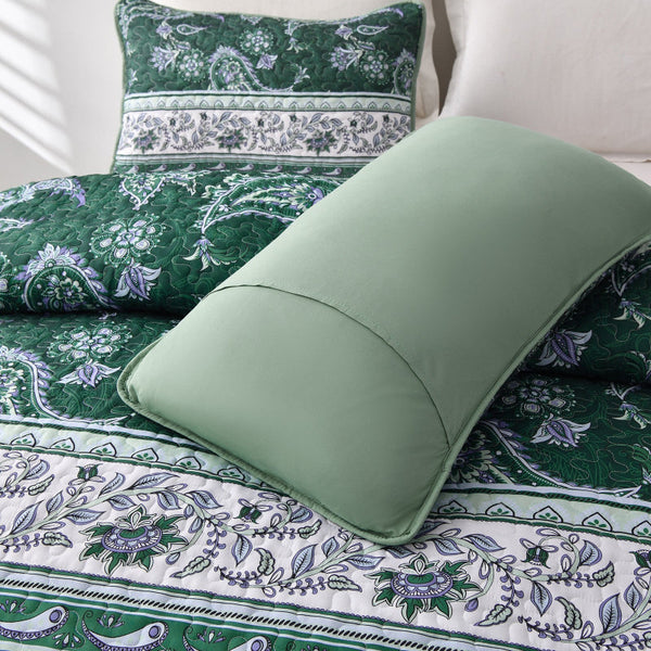 Breezy Green Cozy 3 Pc Bedspread & Pillow Cover Set Quilt Covers