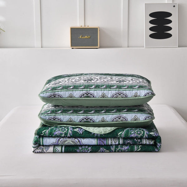 Breezy Green Cozy 3 Pc Bedspread & Pillow Cover Set Quilt Covers