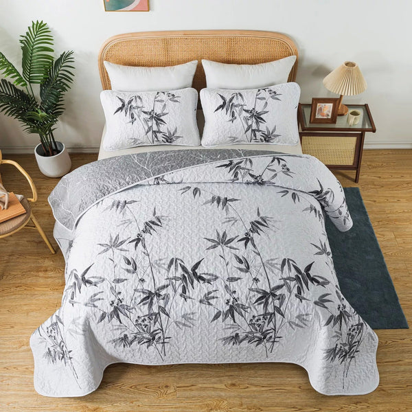 Finely Quilted Bedspread And Pillowcases Set: Blend Of Art Comfort Queen Size Queen Doonas