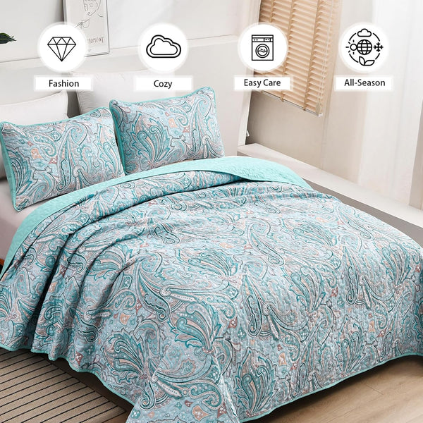 Queen Size Quilted Coverlet And Pillowcases Set 3 Piece 100% Polyester Queen Doonas