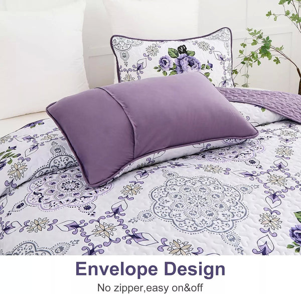 Kaleidoscopic Quilted Coverlet And Pillowcovers Set: Burst Of Colors Queen Size Queen Doonas