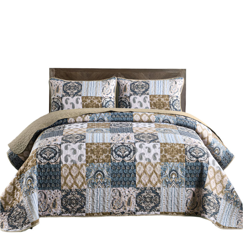 Retro Charm Queen Bedspread Set With Bold Checkered Design Quilt Covers