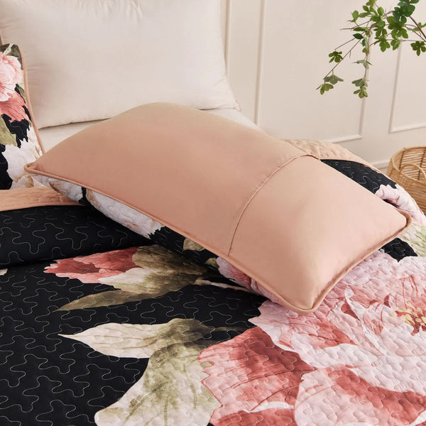 Blossom Trio Quilted Coverlet Set With Pillowcases (Black Red & Pink Other Bedding
