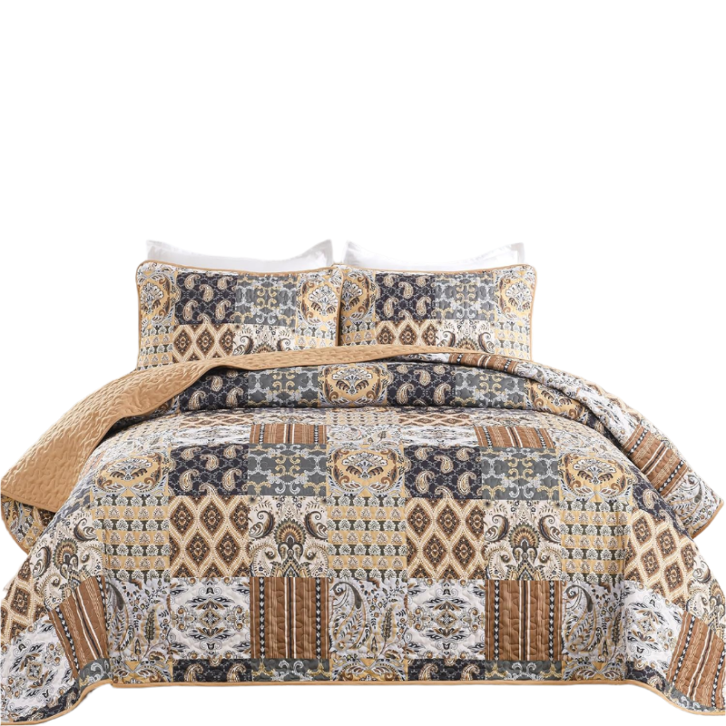 Enchanting Lace Boho Green Quilted 3 Pc Bedspread & Pillow Cover Set Quilt Covers