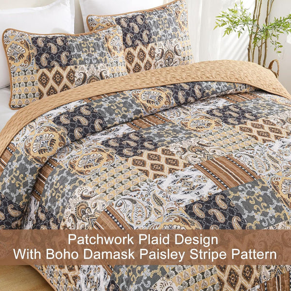 Enchanting Lace Boho Green Quilted 3 Pc Bedspread & Pillow Cover Set Quilt Covers