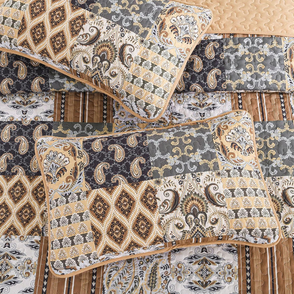 Enchanting Lace Boho Green Quilted 3 Pc Bedspread & Pillow Cover Set Quilt Covers