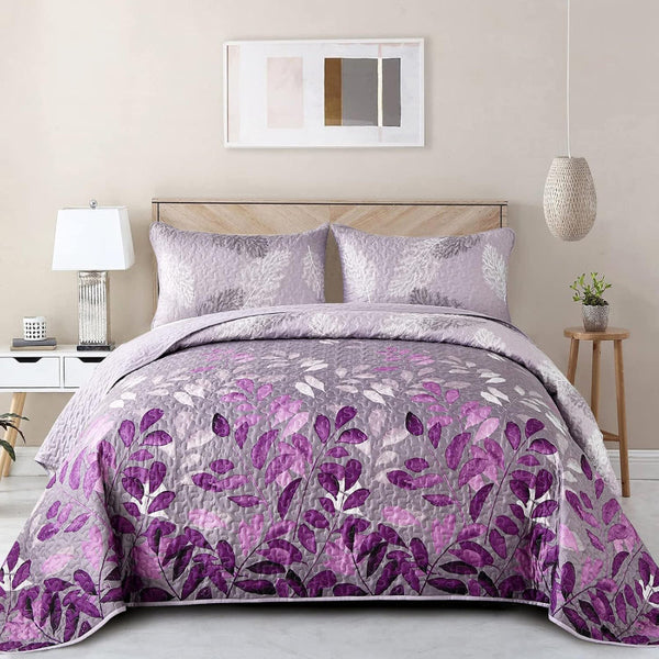 Luxurious Orchid Patchwork Plaid 3 Pc Bedspread & Pillow Cover Set Quilt Covers