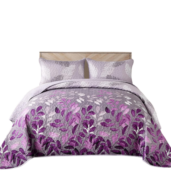 Luxurious Orchid Patchwork Plaid 3 Pc Bedspread & Pillow Cover Set Quilt Covers