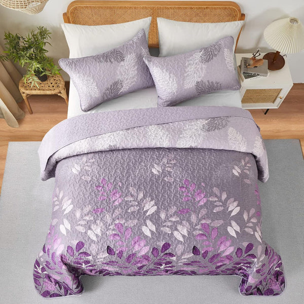 Luxurious Orchid Patchwork Plaid 3 Pc Bedspread & Pillow Cover Set Quilt Covers