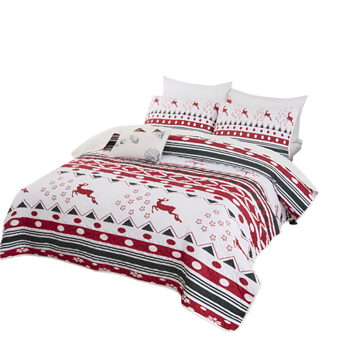 Styleforhome Christmas Print Queen Bedspread Set Quilt Covers