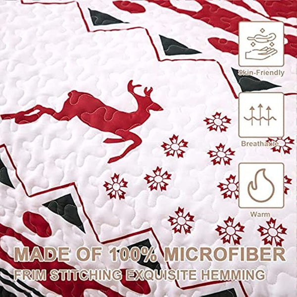 Styleforhome Christmas Print Queen Bedspread Set Quilt Covers