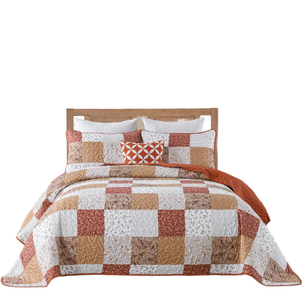 Queen Size Checkered Bedspread Set Vibrant Retro Pattern Quilt Covers