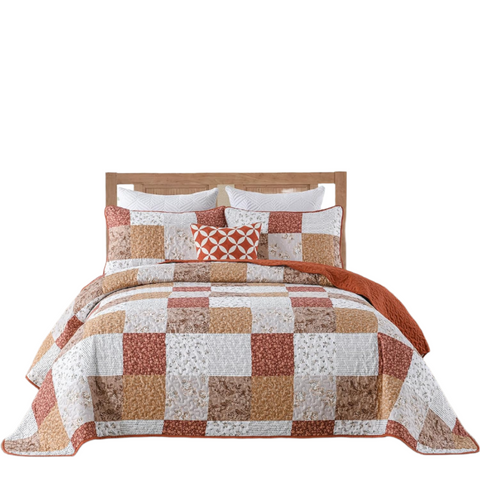 Queen Size Checkered Bedspread Set Vibrant Retro Pattern Quilt Covers