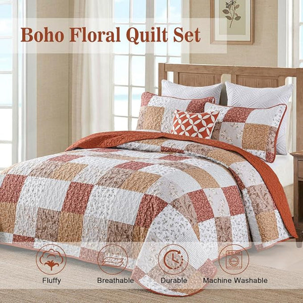 Queen Size Checkered Bedspread Set Vibrant Retro Pattern Quilt Covers