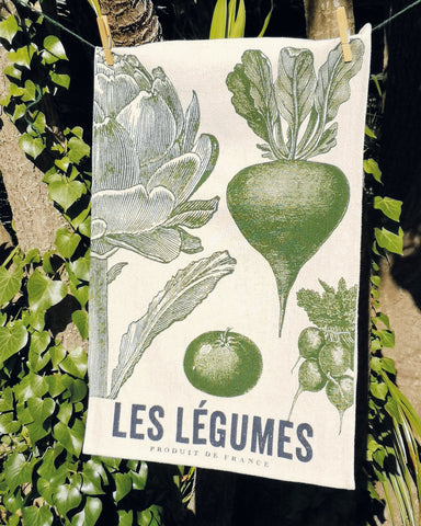 Casa Verde Tea Towel Vintage Linen Cott Les Legumes Tea Towels & Dishcloths
