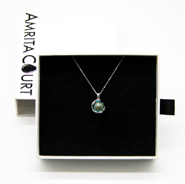 Gift Box Aroma Necklace White Gold Planet Celestial Aqua (Light Blue) + Purify Oil Blend Necklaces & Pendants