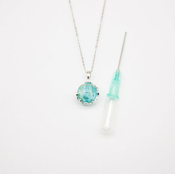 Gift Box Aroma Necklace White Gold Planet Celestial Aqua (Light Blue) + Purify Oil Blend Necklaces & Pendants