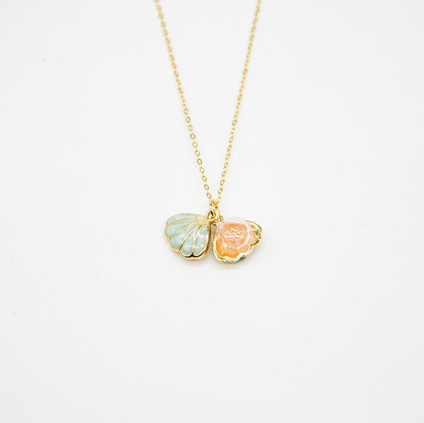 Gift Box Aroma Necklace 925 Silver Gold Coated Green Shell Paradise Peach (Pink) + Purify Oil Blend Necklaces & Pendants