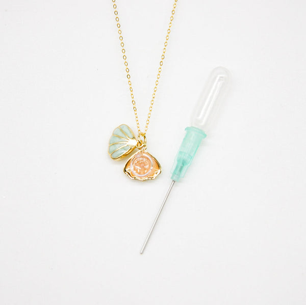 Gift Box Aroma Necklace 925 Silver Gold Coated Green Shell Paradise Peach (Pink) + Purify Oil Blend Necklaces & Pendants