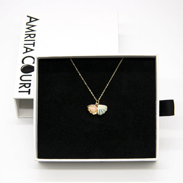 Gift Box Aroma Necklace 925 Silver Gold Coated Green Shell Paradise Peach (Pink) + Purify Oil Blend Necklaces & Pendants