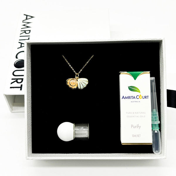 Gift Box Aroma Necklace 925 Silver Gold Coated Green Shell Paradise Peach (Pink) + Purify Oil Blend Necklaces & Pendants