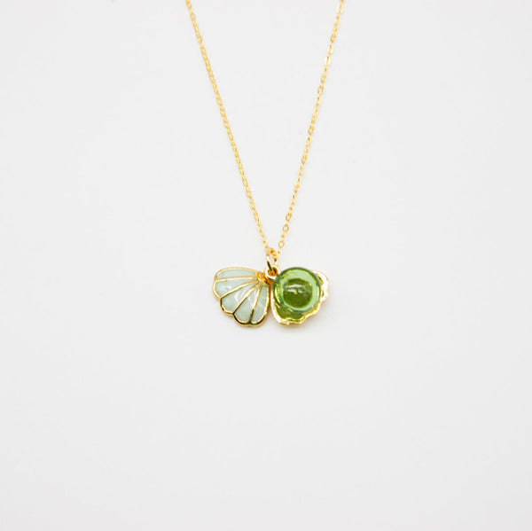 Gift Box Aroma Necklace 925 Silver Gold Coated Green Shell Electric Lime (Light Green) + Purify Oil Blend Necklaces & Pendants