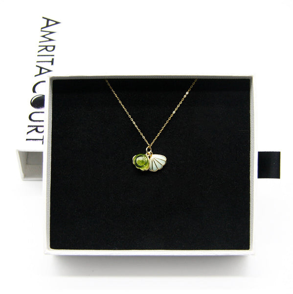 Gift Box Aroma Necklace 925 Silver Gold Coated Green Shell Electric Lime (Light Green) + Purify Oil Blend Necklaces & Pendants