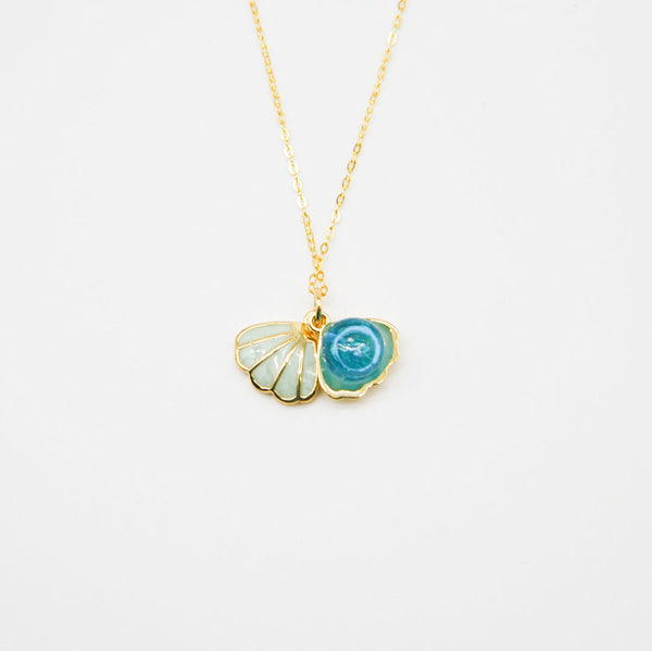 Gift Box Aroma Necklace 925 Silver Gold Coated Green Shell Ocean Breeze (Light Blue) + Purify Oil Blend Necklaces & Pendants