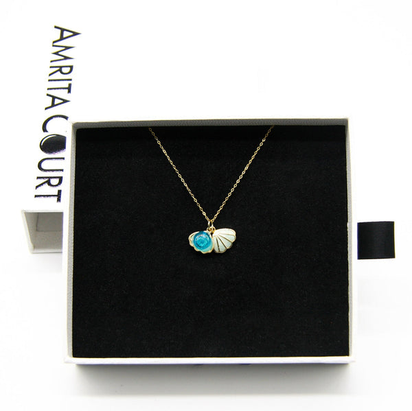 Gift Box Aroma Necklace 925 Silver Gold Coated Green Shell Ocean Breeze (Light Blue) + Purify Oil Blend Necklaces & Pendants