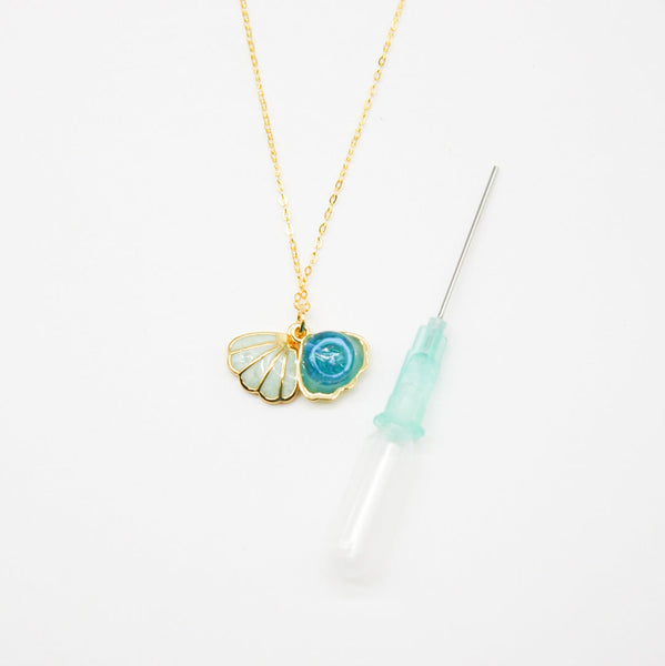Gift Box Aroma Necklace 925 Silver Gold Coated Green Shell Ocean Breeze (Light Blue) + Purify Oil Blend Necklaces & Pendants