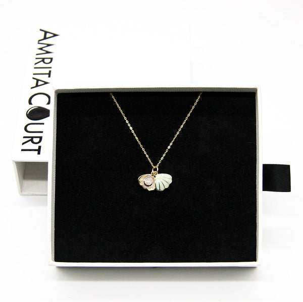 Gift Box Aroma Necklace 925 Silver Gold Coated Green Shell Dreamy Lavender (Light Purple) + Purify Oil Blend Necklaces & Pendants