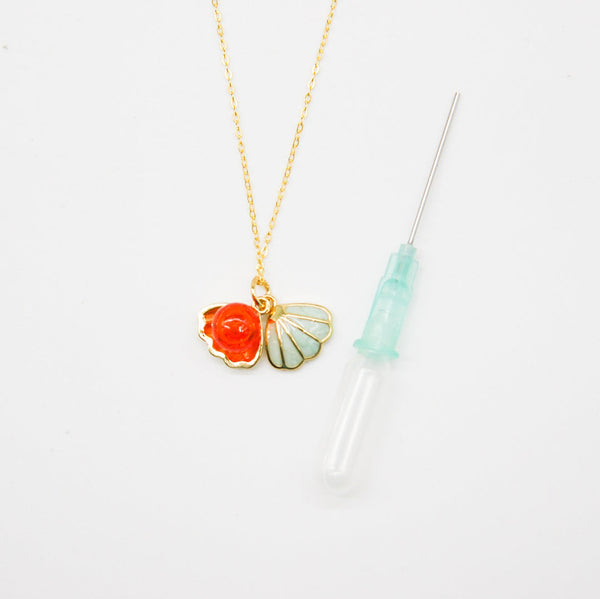 Gift Box Aroma Necklace 925 Silver Gold Coated Green Shell Sunset Coral (Bright Red Orange) + Purify Oil Blend Necklaces & Pendants